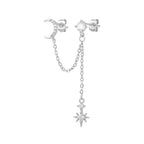 New Stainless Steel Cubic Zirconia Star Moon Dangle Chain Earrings