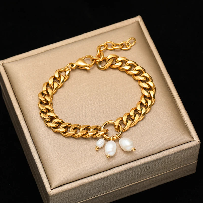 Stainless Steel Coins Heart Charm Bracelet Gold Silver Colour Wrist Chain