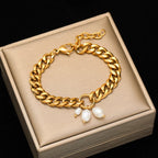 Stainless Steel Coins Heart Charm Bracelet Gold Silver Colour Wrist Chain