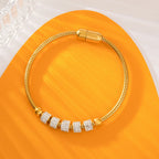 Heart Roman Numeral Zircon Bead Stainless Steel Snake Bone Bracelet
