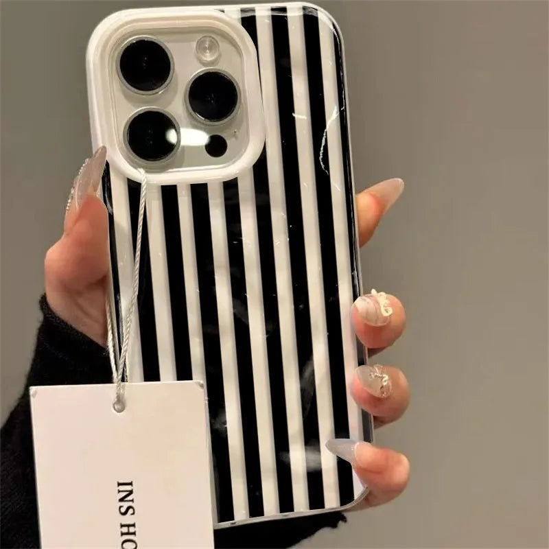 White Striped Blue Texture Case for iPhone 17 16 15 14 13 12 11 Pro Max Plus