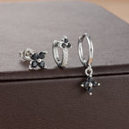 3PCS Fashion Stainless Steel Flower Small Hoop Earrings Set 18K Gold