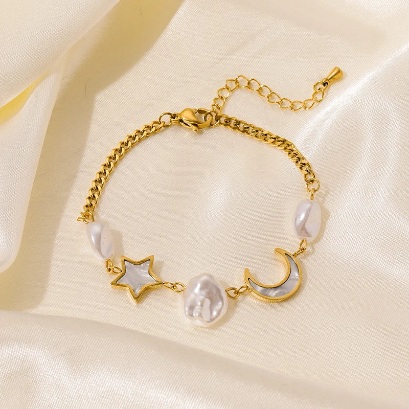 Heart Pearls Stainless Steel Charm Bracelet Girls Birthday Jewellery