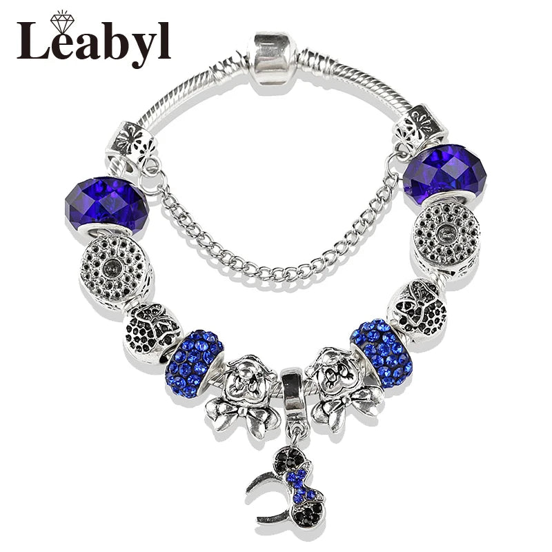 Pink Crystal Bead Charm Bracelet Colourful Enamel Handmade DIY Jewellery