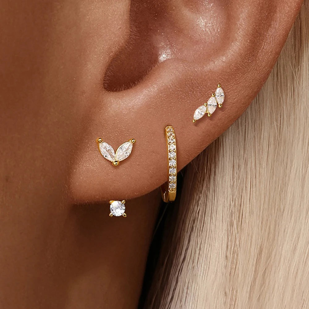 3PCS Fashion Simple Zircon Hoop Earrings Set Stainless Steel Punk