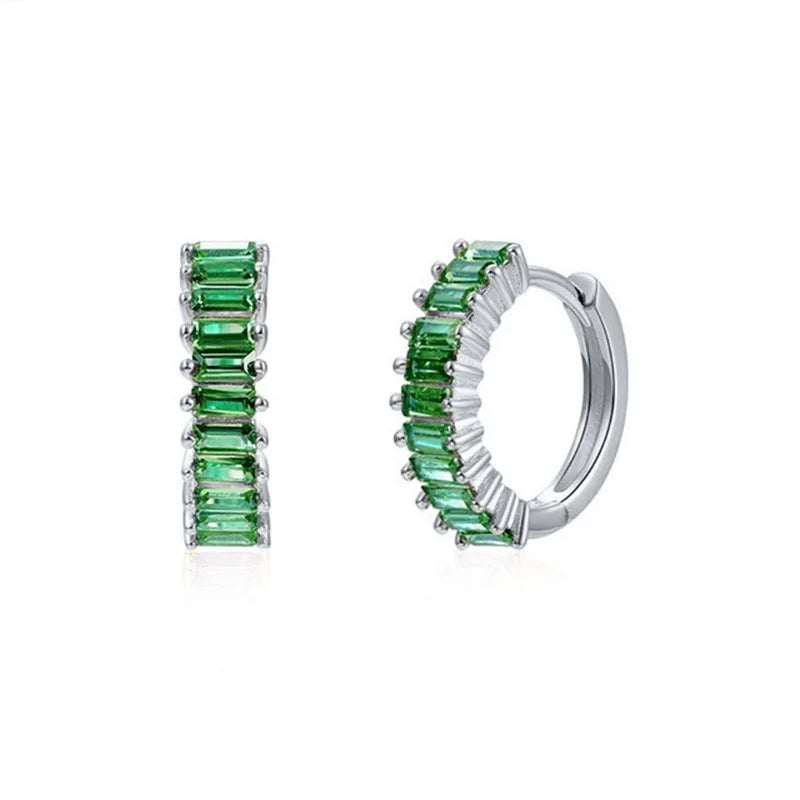 2PCS Stainless Steel Circle Hoop Earrings Colourful Zircon Crystal