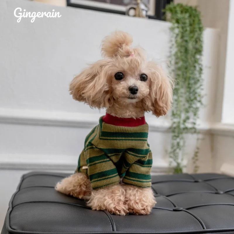Warm Stripe Sweatshirt Dog Cat Winter Clothes Plush Hoodie Puppy Kitten Gift