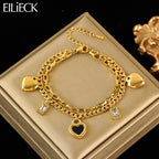 Reversible Heart Stainless Steel Charm Bracelet 18K Gold Plated Waterproof