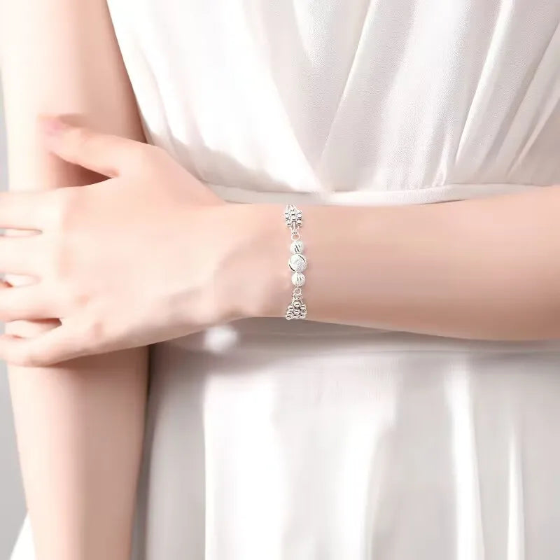 Lucky Beads Ball Chain Bracelet 925 Sterling Silver Women Luxury Charm Gift