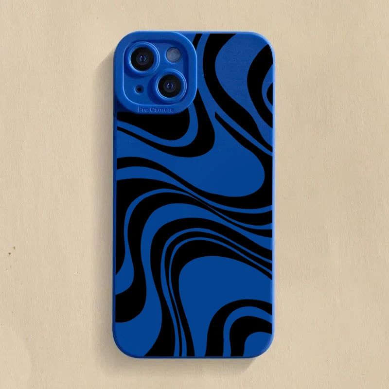 Black Wave Pattern Print Case for iPhone 16 15 14 13 12 Pro Max
