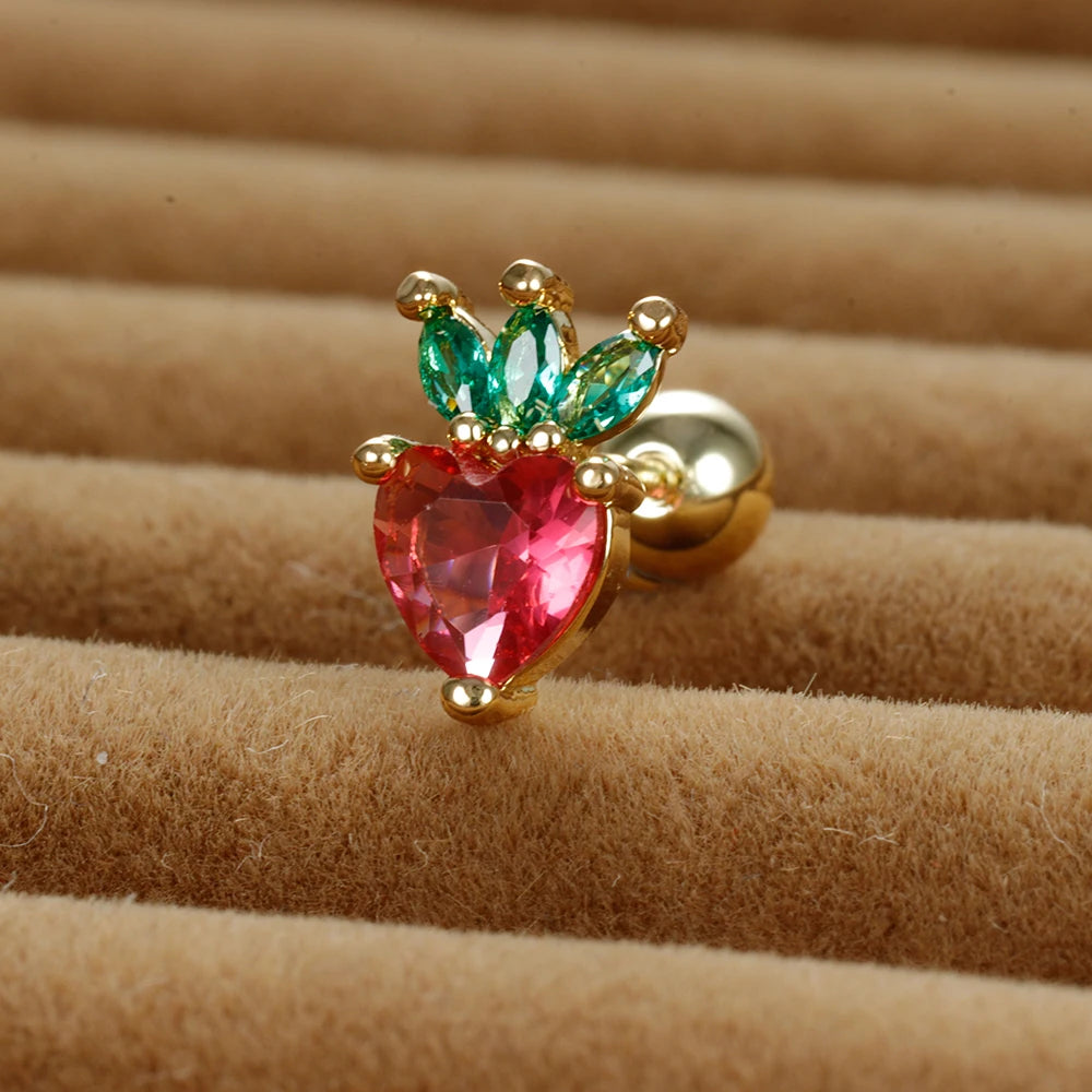 12 Styles Crystal Zircon Mini Fruit Stud Earrings Stainless Steel