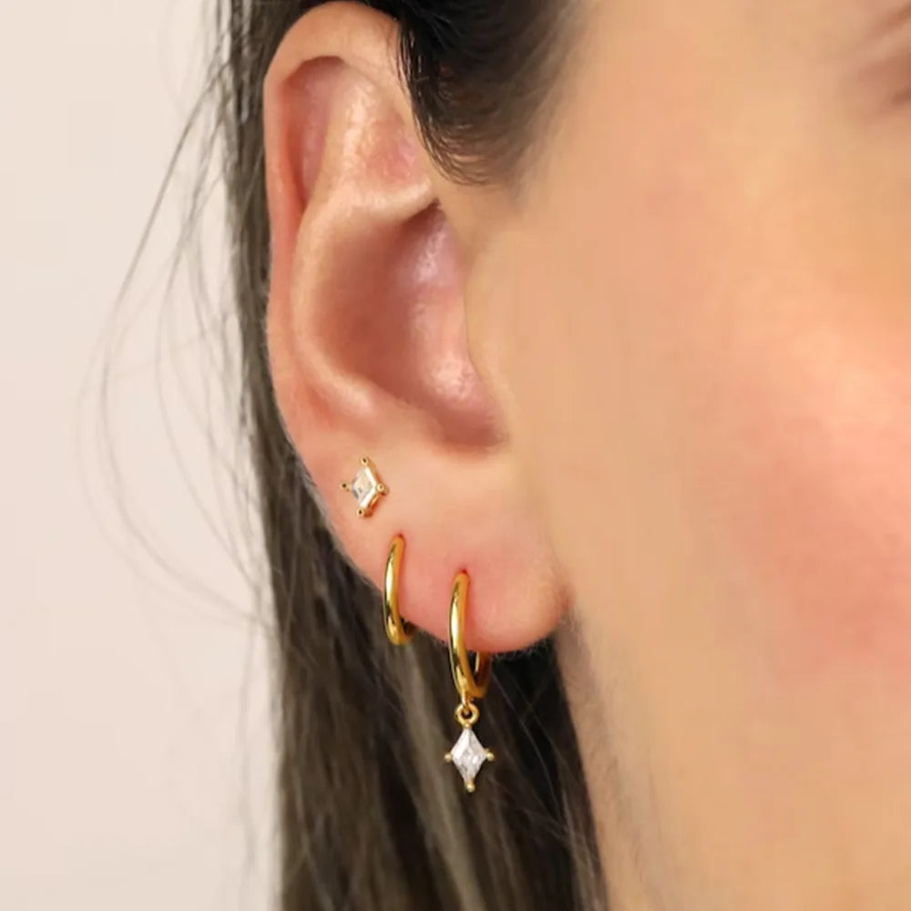 3PCS Fashion Geometric Zircon Small Drop Earrings Set Temperament