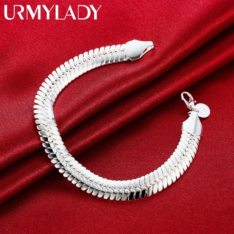 10mm Snake Chain Bracelet 21cm 925 Sterling Silver Noble Men Women Wedding