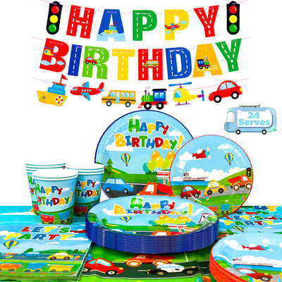 104pc Transportation Birthday Party Tableware Set Banner Plates - Ship from UK