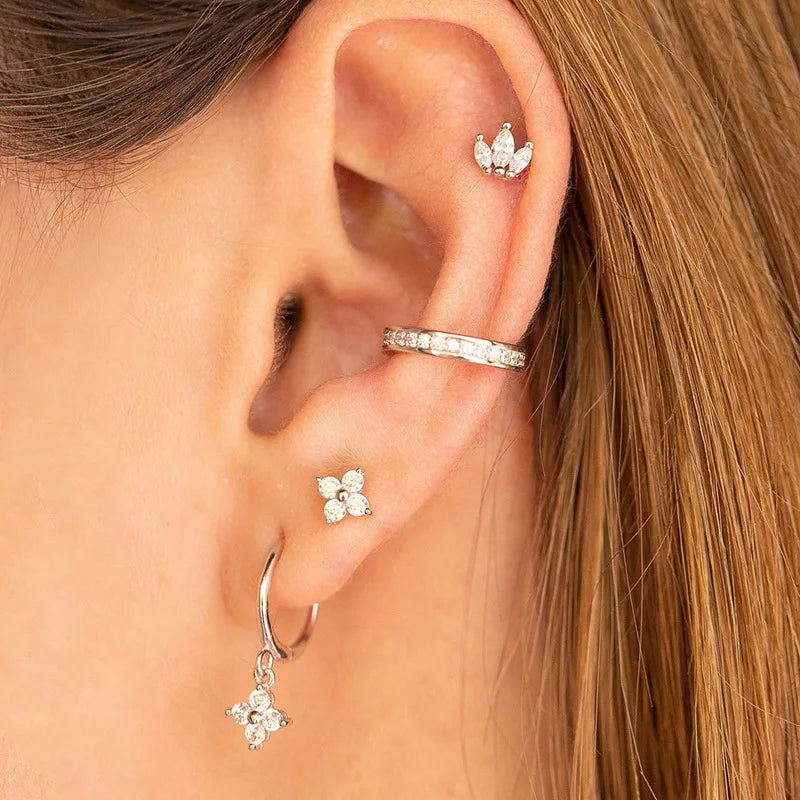 2PC Stainless Steel Cubic Zirconia Small Hoop Earrings Helix Tragus