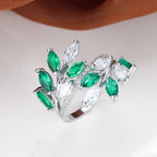 Marquise Cut Royal Blue Green Purple Pink Zircon Leaf Rings For Women Rose Gold Color Boho Cocktail Ring Wedding Bands Jewelry