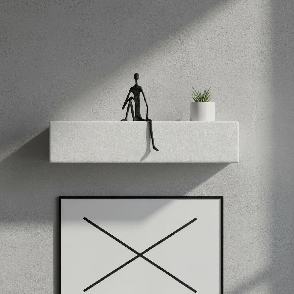 Modern Abstract Thin Metal Figure Sculpture Set Sitting Thinker Figurine Iron Art