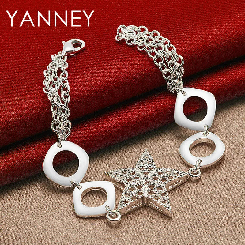 925 Sterling Silver 8-inch Star Square Bracelet Women Wedding Jewellery Gift