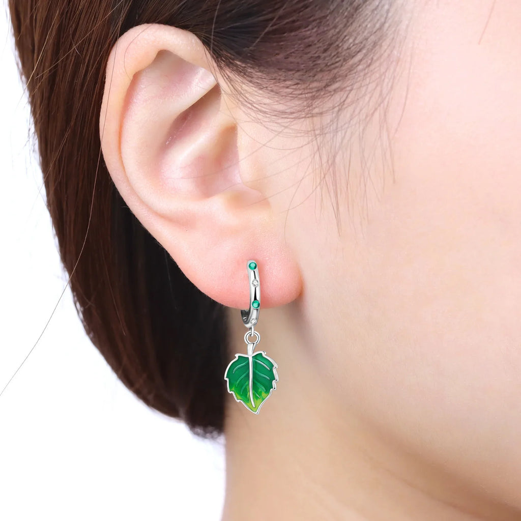 925 Sterling Silver Fresh Green Leaf Drop Earrings Anniversary Trendy Gift