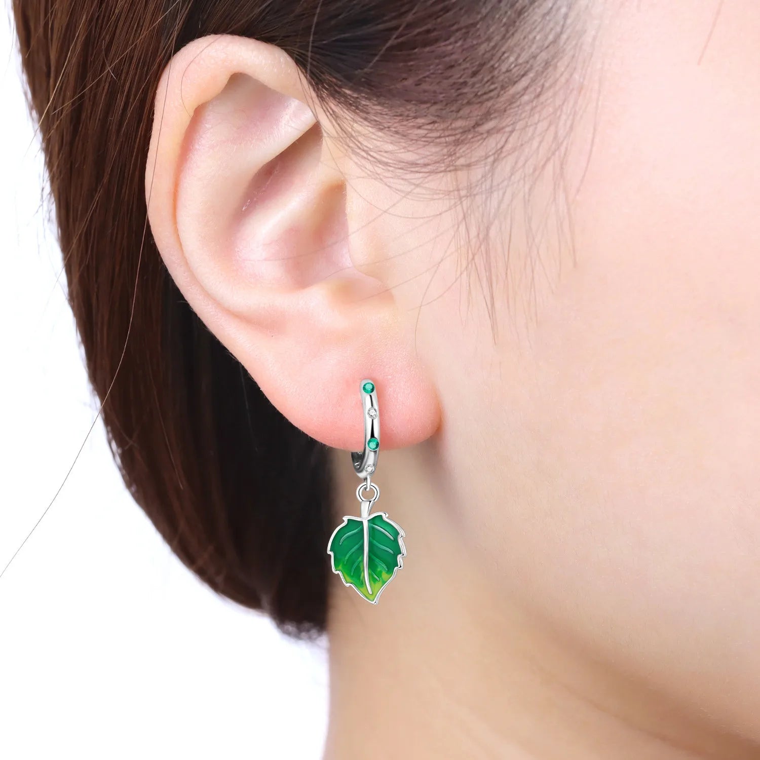 925 Sterling Silver Fresh Green Leaf Drop Earrings Anniversary Trendy Gift