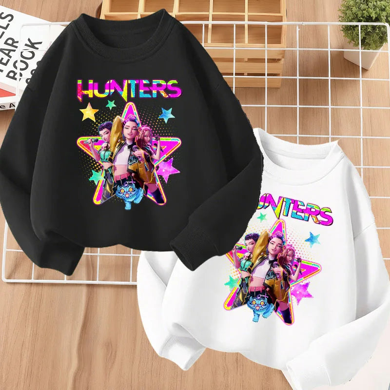 K-pop Girls Cartoon Print Casual Sweatshirt O-Neck Long Sleeve Fashion Top