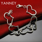 925 Sterling Silver 8-inch Heart Bracelet Women Wedding Party Jewellery Gift