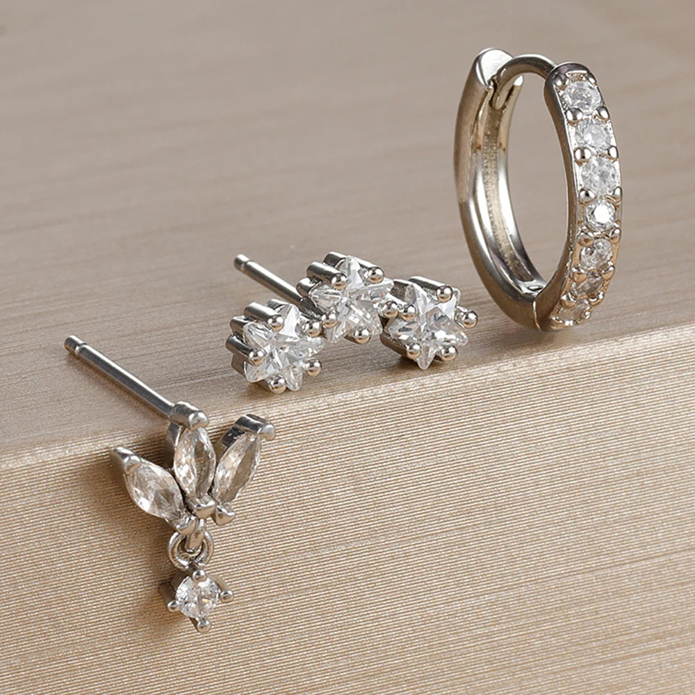 3PCS Stainless Steel Gold Colour Star Hoop Earrings 18K Gold Plated