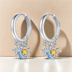 925 Sterling Silver Star Moon Sun Tassel Versatile Hoop Earrings Fine Gift