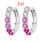 925 Sterling Silver Lucky Month Birthday Stone Hoop Earrings Trendy Jewellery