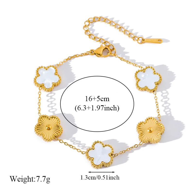 White Flower Stainless Steel Bracelet Five-Leaf Clover Wrist Jewellery