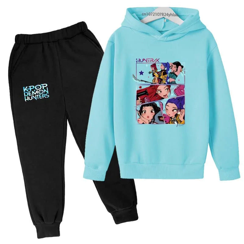 Kids Kpop Demon Hunters Tracksuit Hoodie & Pants Set 2-13 Years Casual Outfit