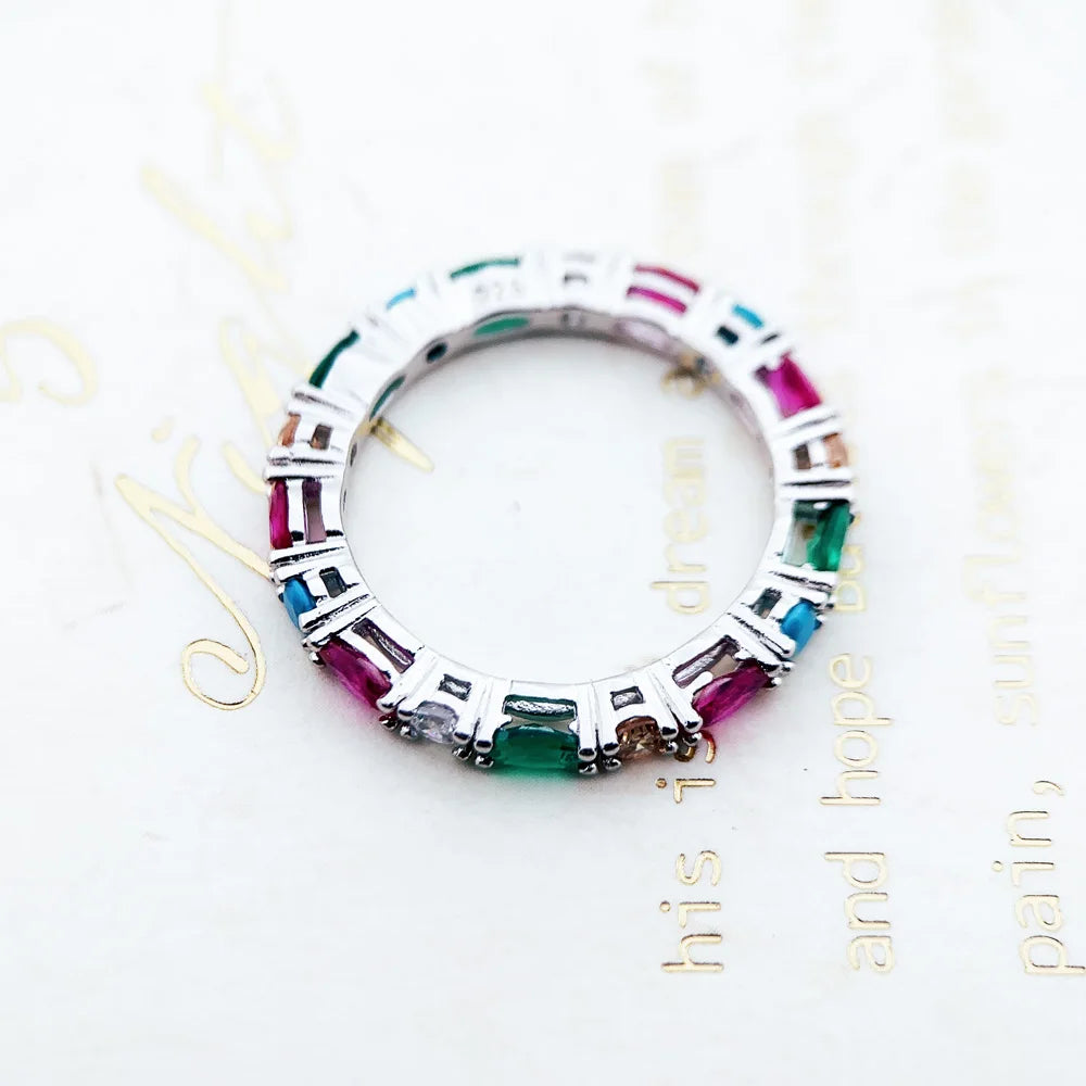 Colourful Stones Royal Ring 925 Sterling Silver Bridal Set Glam Jewellery