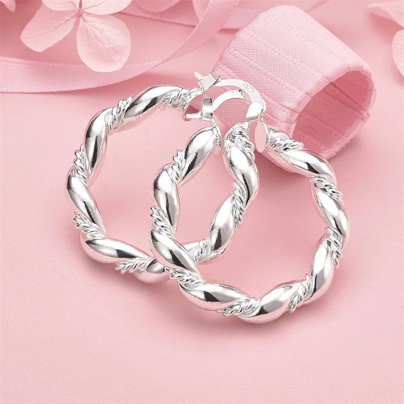 925 Sterling Silver Twist Earrings Women Charm Wedding Party Christmas Gift