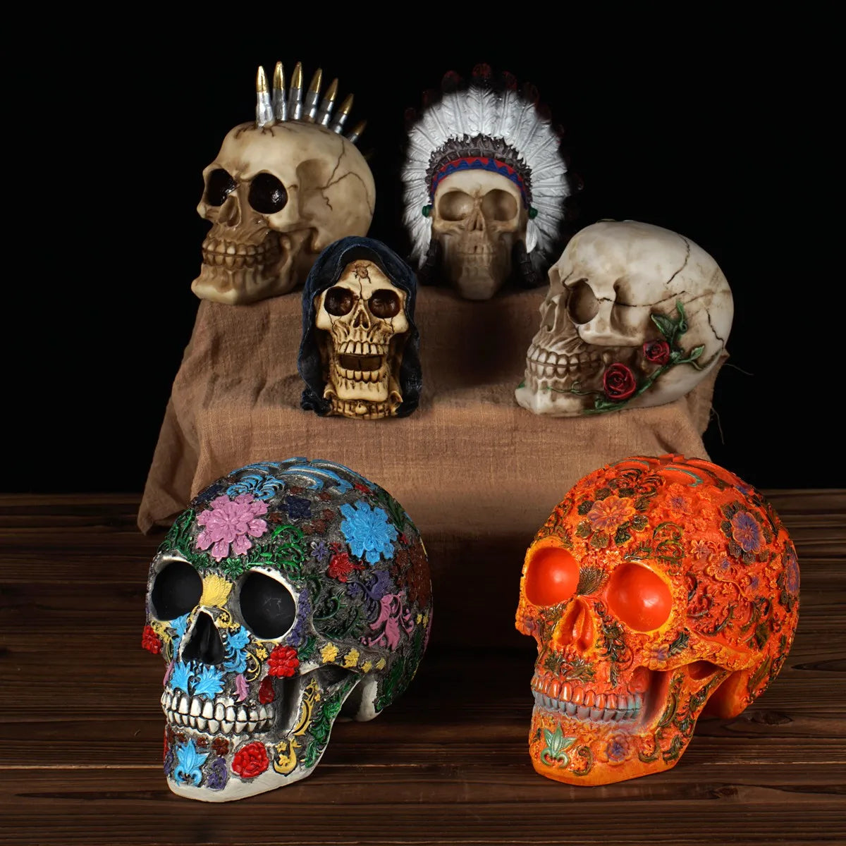 Creative Skull Sculpture Halloween Decoration Handmade Head Skeleton Statue Model