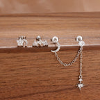 3PCS Stainless Steel Fashion Tassel Chain Stud Piercing Earrings Set