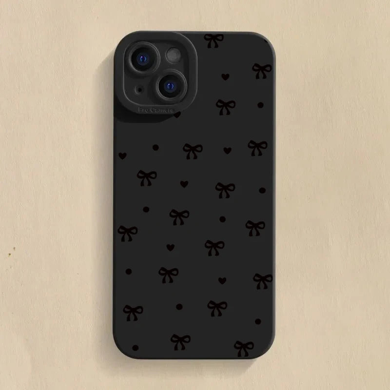 Black Bow Phone Case for iPhone 16 15 14 13 12 11 Pro Max SE