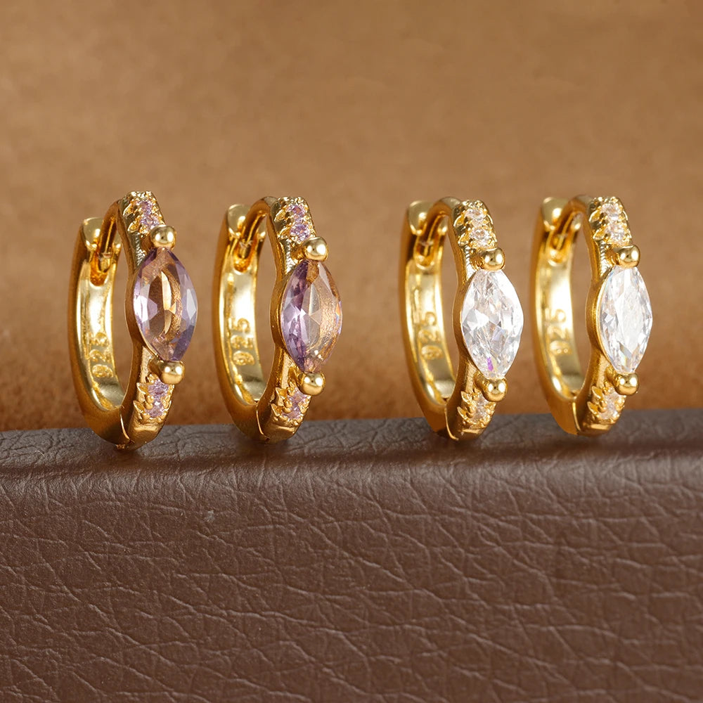 Circle Round Hoop Earrings Women Colorful Zircon Stainless Steel