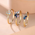 Luxury Royal Blue Purple White Zircon Triple Ring Set Rose Gold Color Stacking Thin Rings For Women Bridal Wedding Bands Jewelry
