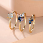 Luxury Royal Blue Purple White Zircon Triple Ring Set Rose Gold Color Stacking Thin Rings For Women Bridal Wedding Bands Jewelry