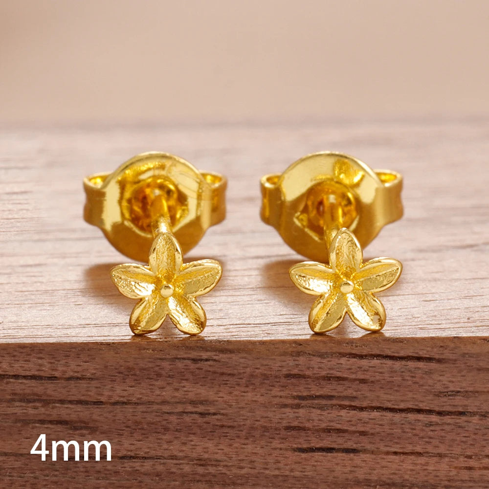 New Arrival Gold Colour Simple Small Flower Stud Earrings Cute
