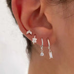 4PCS Green Crystal Zircon Stainless Steel Hoop Earrings Square Set