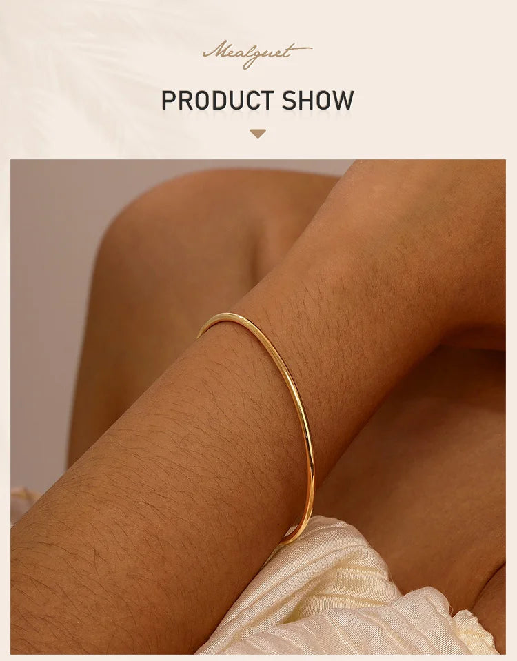 Women Bangle Bracelet Stainless Steel, 18k Gold Plated 2mm Stackable Glossy Thin Jewelry