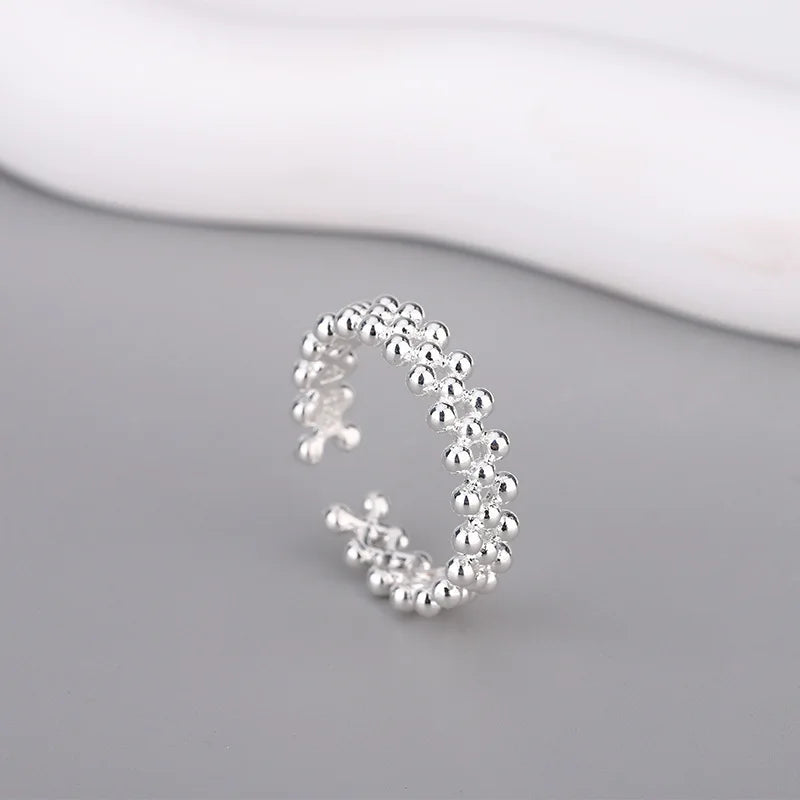 925 Sterling Silver Bilayer Ball Open Ring Wedding Luxury Quality Jewellery Accessory