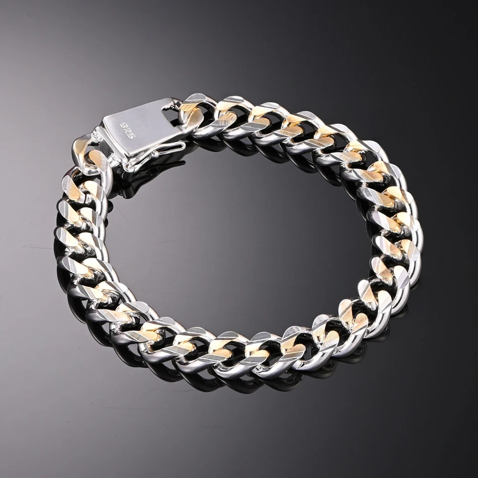 10mm Side Chain Bracelet 925 Sterling Silver Men Women Wedding Charm Gift