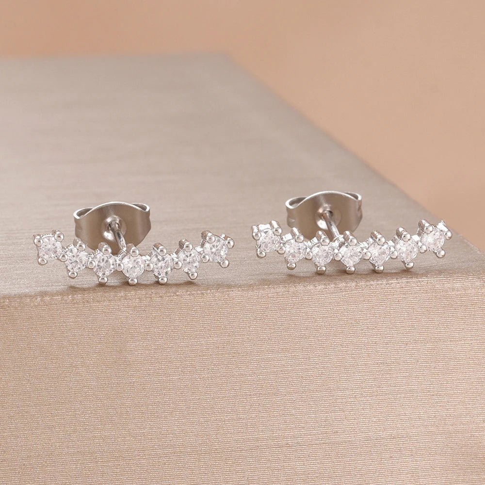 2PCS Fashion Geometry Zirconia Twinkle Star Stud Earrings Shinny