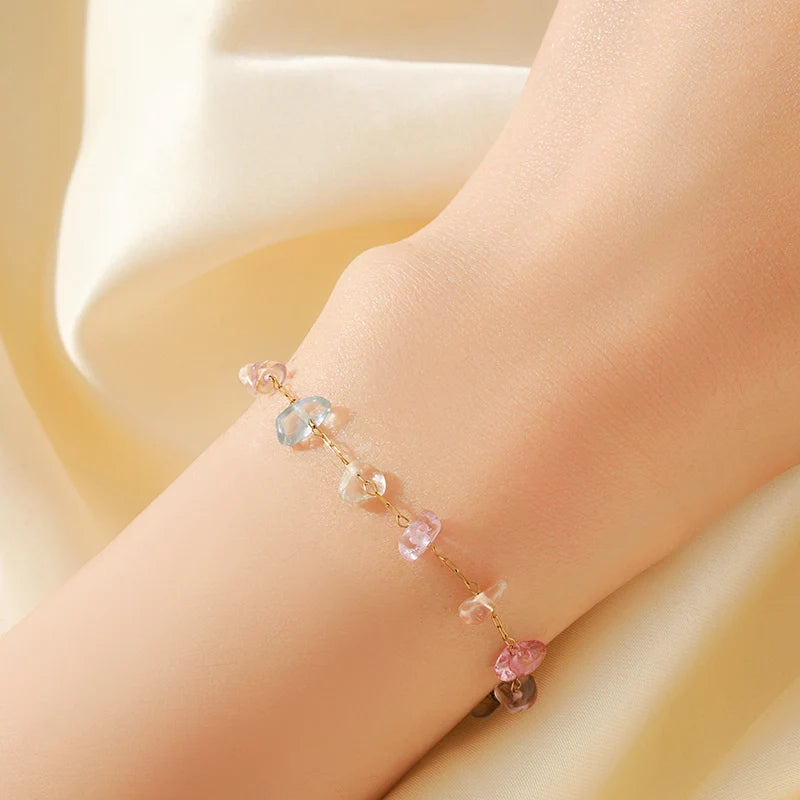Colored Transparent Stone Stainless Steel Bracelet Exquisite Thin Chain