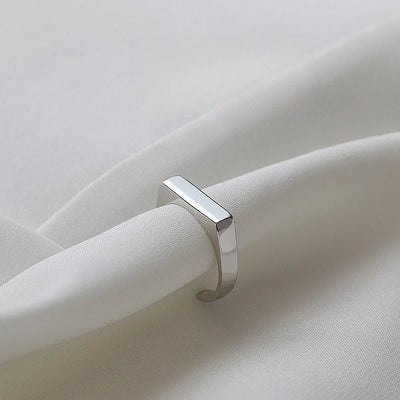 925 Sterling Silver Smooth Surface Rectangle Ring Wedding Engagement Luxury Aesthetic Jewellery