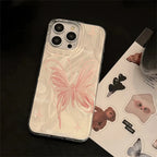 Pink Butterfly Laser Case for iPhone 16 15 14 13 12 11 Pro Max Plus XR XS