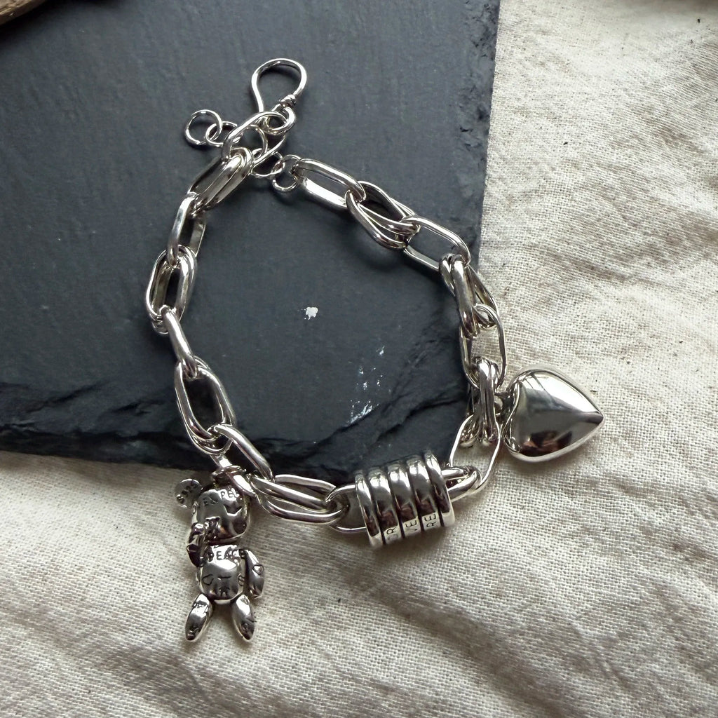 100% Solid 925 Sterling Silver Metal Bracelet for Women Men Vintage Heart Letters Handmade Simple Birthday Gift