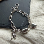 100% Solid 925 Sterling Silver Metal Bracelet for Women Men Vintage Heart Letters Handmade Simple Birthday Gift